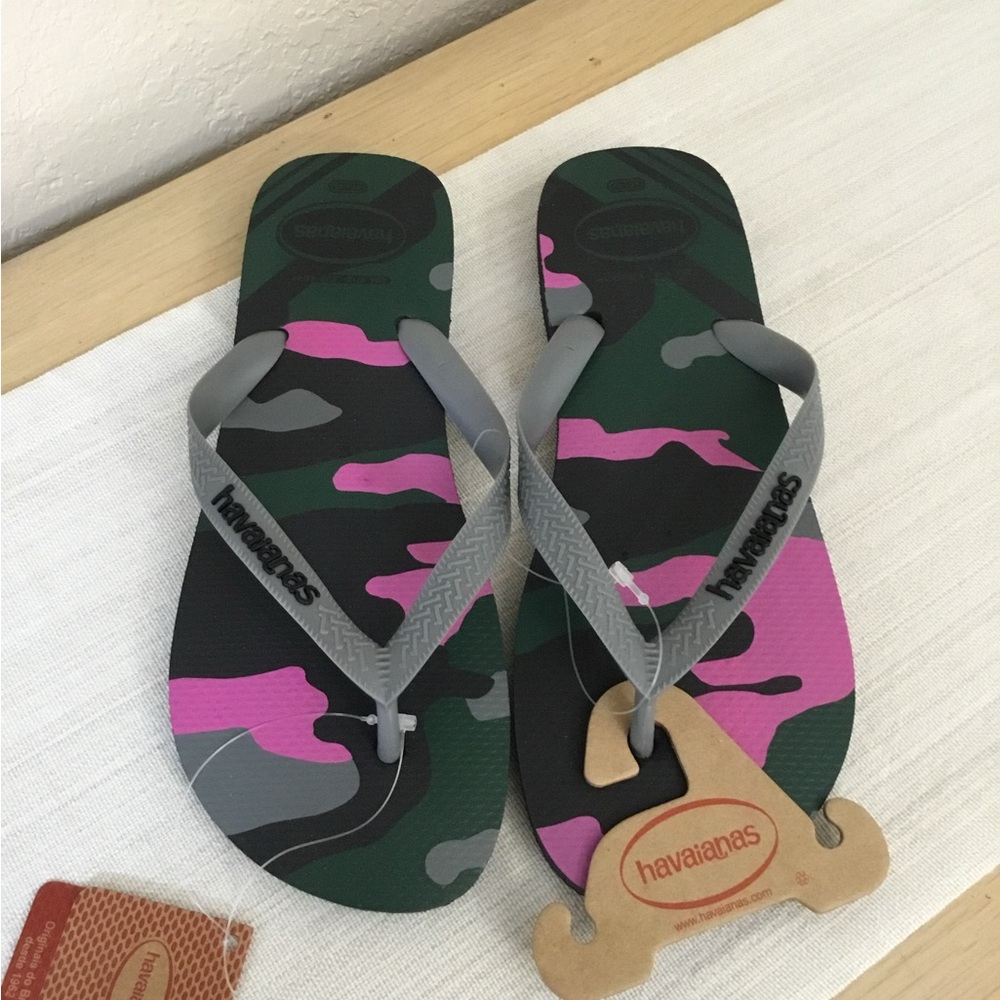 HAVAIANAS CAMO FLIP FLOPS BLACK TOP size 9/10 EUR 43/44
